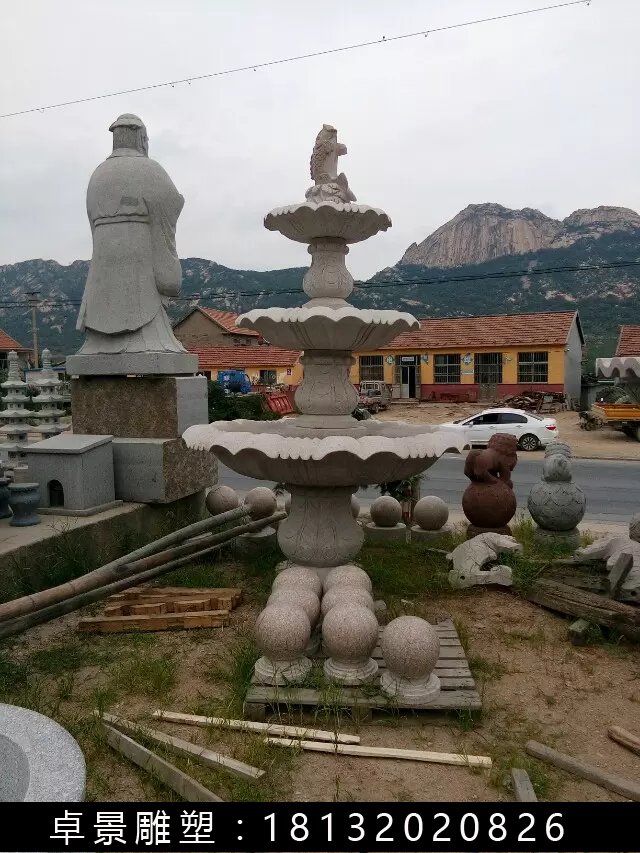 噴泉石雕，三層石噴泉