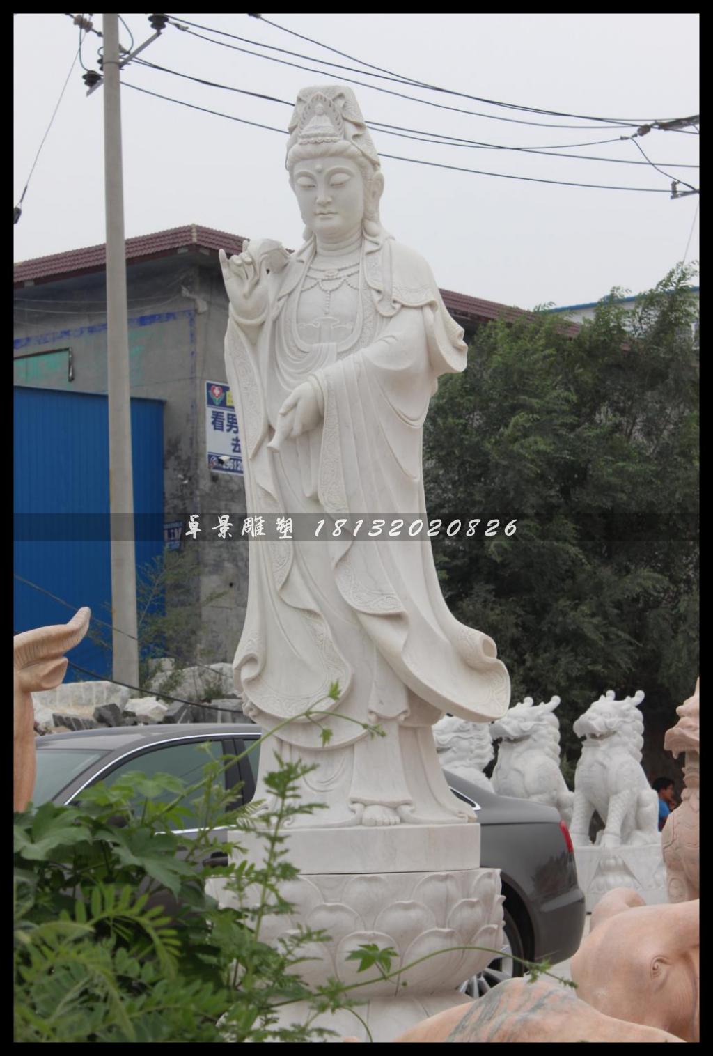 觀音菩薩石雕，漢白玉觀音菩薩雕塑