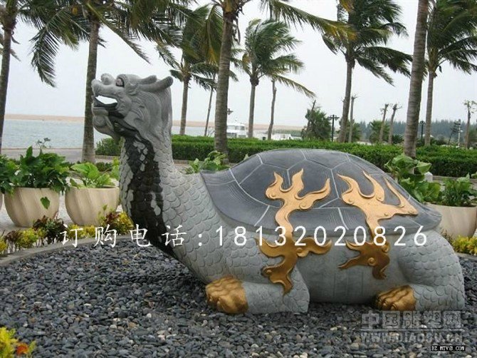 大理石龍龜?shù)袼?，古代神獸石雕