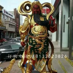 玻璃鋼紅臉關(guān)公雕塑，貼金人物雕塑