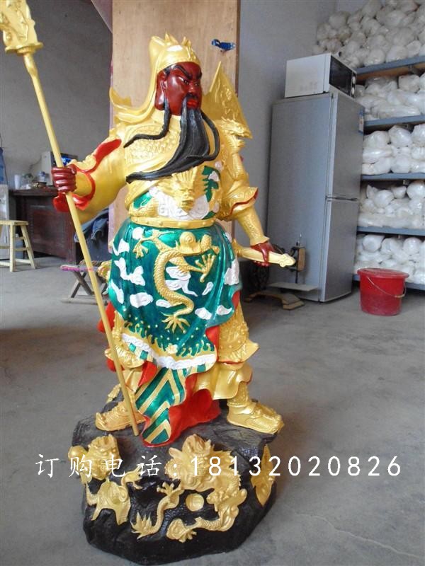 持刀關(guān)公雕塑，玻璃鋼彩繪關(guān)公雕塑