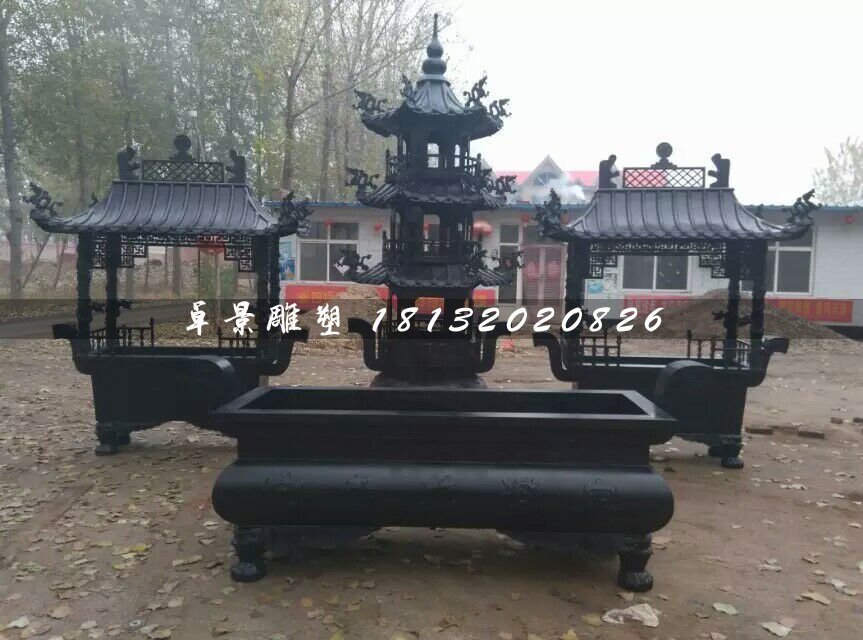 香爐銅雕，寺廟銅香爐 (1)