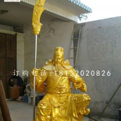 坐式持刀關(guān)公，玻璃鋼人物雕塑