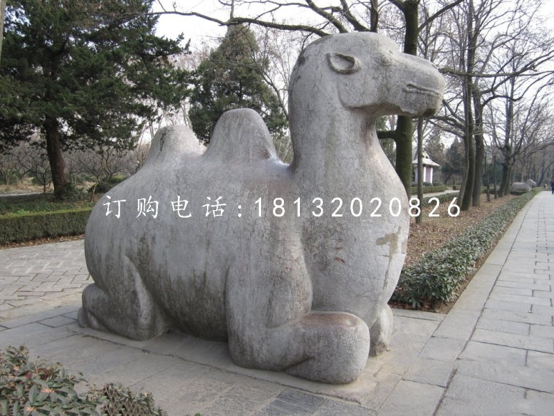 臥著的駱駝雕塑，公園動物石雕