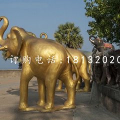 玻璃鋼金色大象，廣場(chǎng)動(dòng)物雕塑