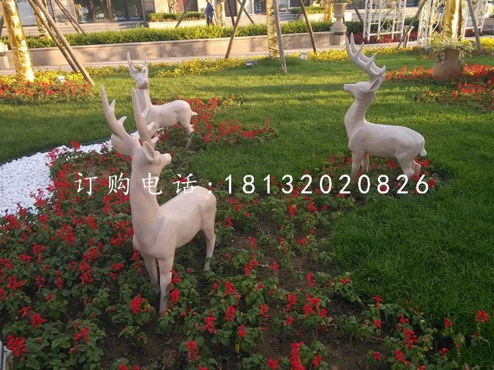 公園小鹿石雕，動物雕塑