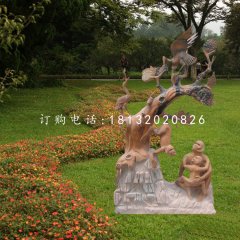 松鶴延年石雕，晚霞紅景觀石雕