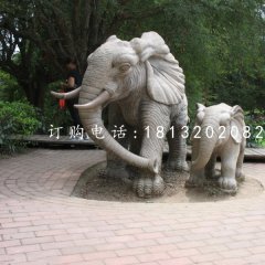 母子大象雕塑，公園石雕動物