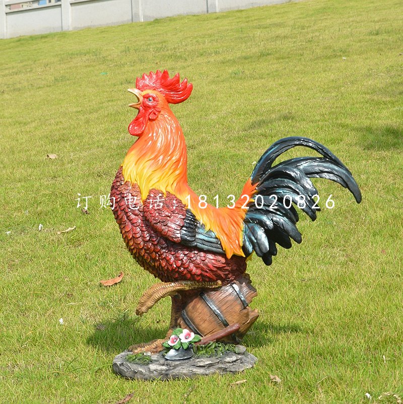 玻璃鋼彩繪仿真公雞，動物雕塑，公園景觀雕塑