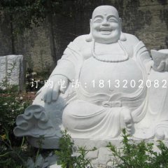 漢白玉拿元寶的彌勒佛，寺廟佛像石雕