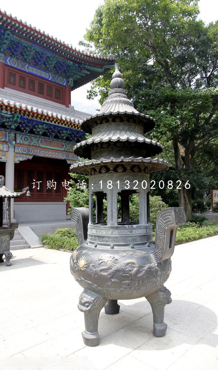 圓形香爐銅雕 寺廟三足銅香爐