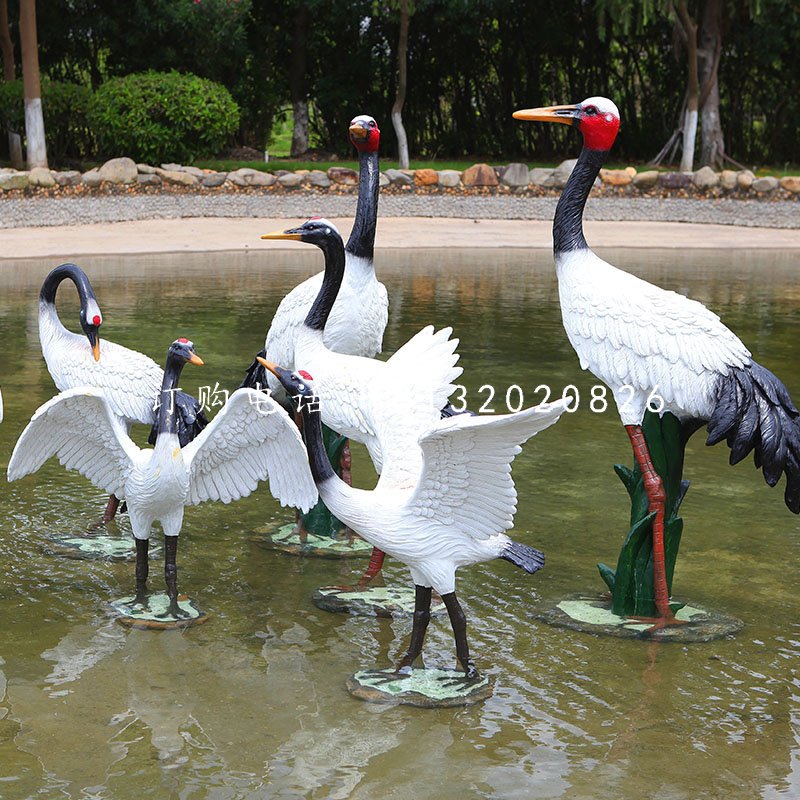 玻璃鋼仿真仙鶴，動(dòng)物雕塑，公園景觀雕塑 (4).jpg