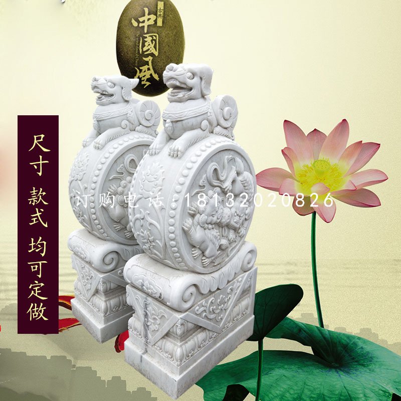 抱鼓石雕塑，漢白玉貔貅門墩.jpg