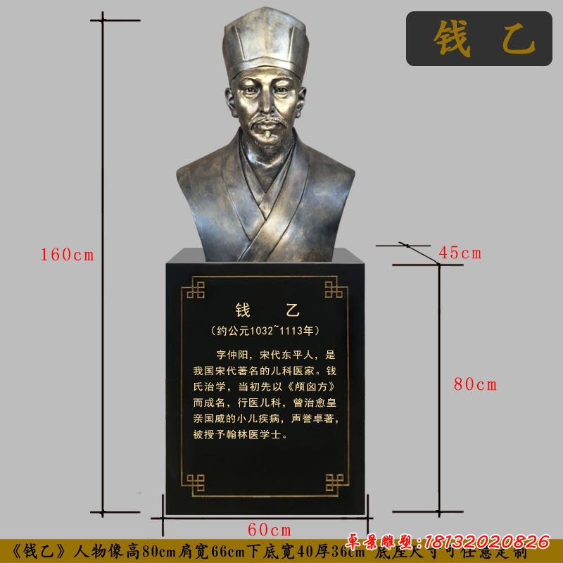 古代名人錢(qián)乙半身像銅雕