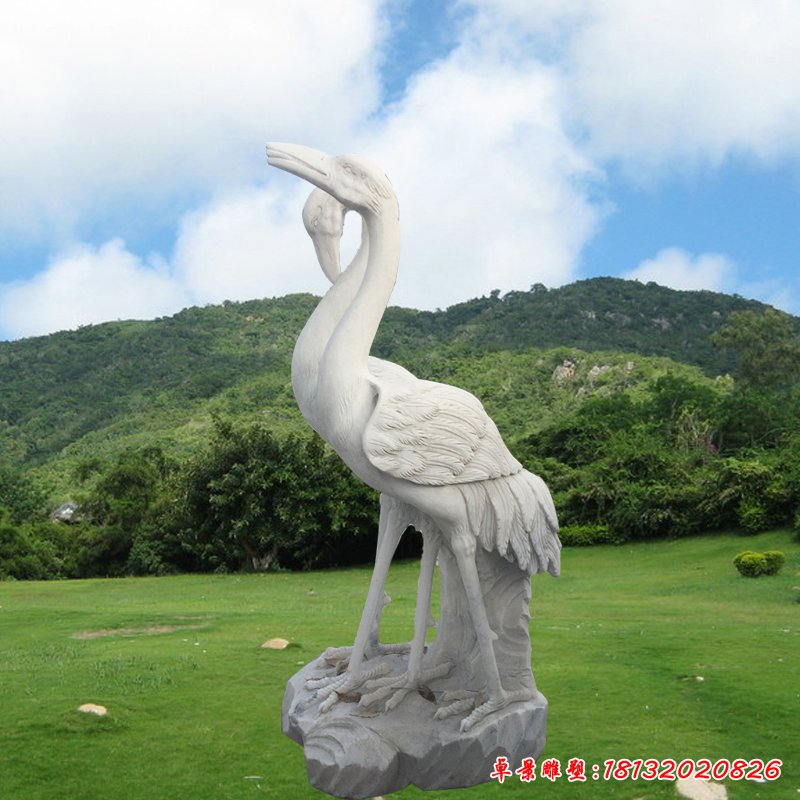 公園石雕仙鶴擺件，大理石動物是